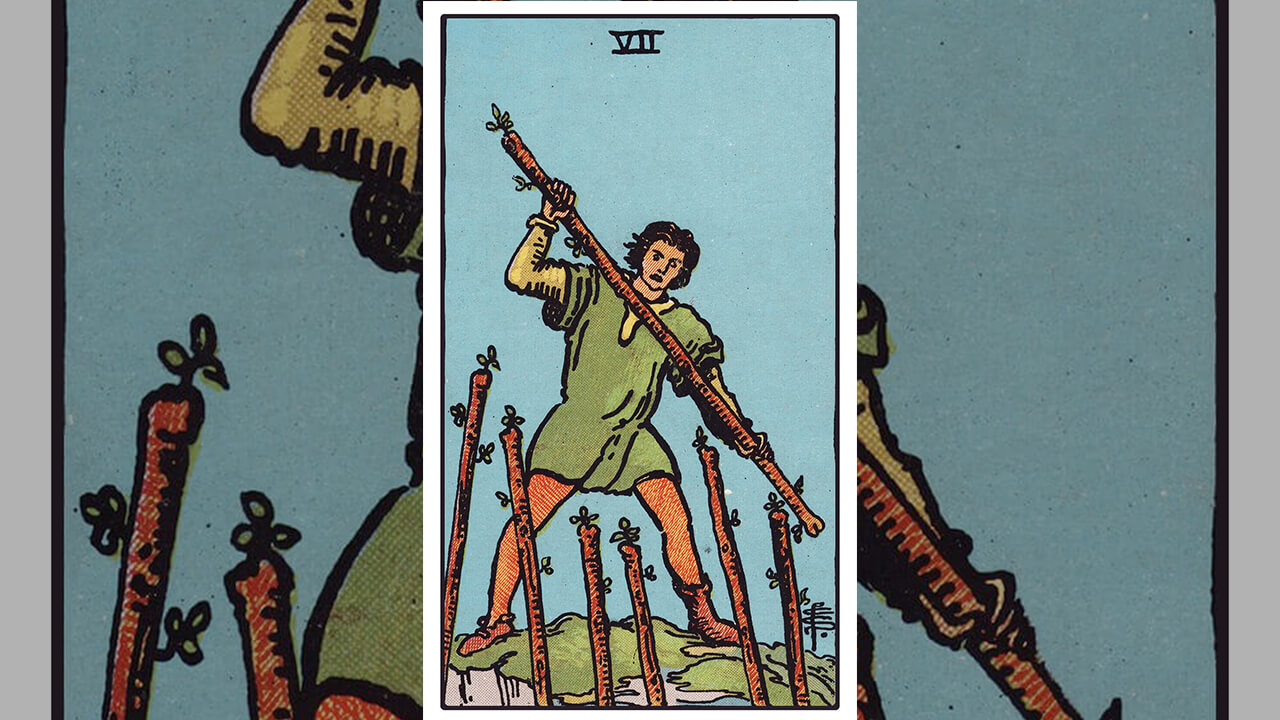 Seven of Wands Tarot Card Meaning: Upright, Reversed, Love & Career