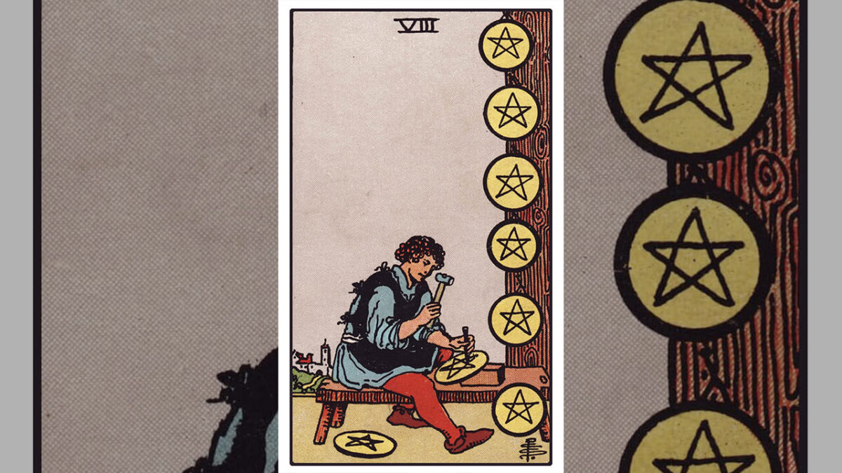 Eight of Pentacles Tarot Card Meaning: Upright, Reversed, Love & Career